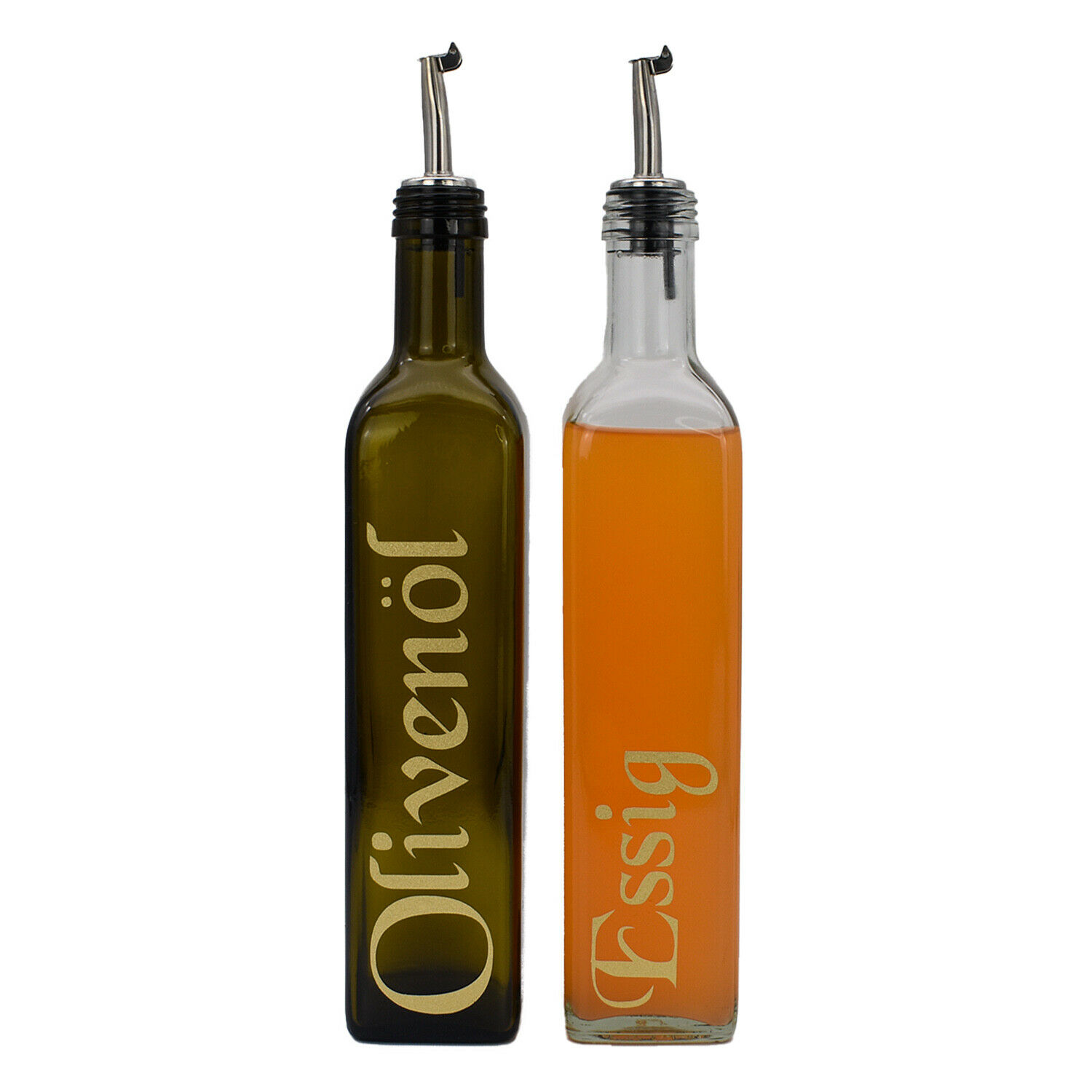 Olivenöl und Essigflasche mit Edelstahl Ausgießer