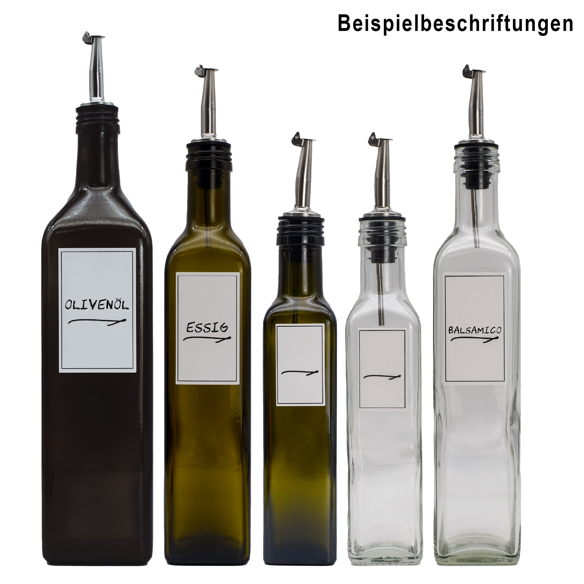 Ölflasche Essigflasche Flasche zum Beschriften mit Edelstahl-Ausgießer  Deckel - Olivenmax - Dein Onlineshop für Olivenöl!