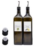 Olivenölflasche Essigflasche Rapsölflasche Sonnenblumenölflasche - 4x Edelstahl-Ausgießer - 4x Deckel - 1 Liter in Größe 2x 1 Liter