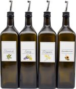 Olivenölflasche Essigflasche Rapsölflasche Sonnenblumenölflasche - 4x Edelstahl-Ausgießer - 4x Deckel - 1 Liter in Größe 4x 1 Liter