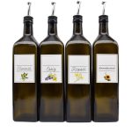 Olivenölflasche Essigflasche Rapsölflasche Sonnenblumenölflasche – 4x Edelstahl-Ausgießer – 4x Deckel – 1 Liter