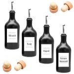 Ölflaschen-Set aus Keramik – mit Edelstahl-Ausgießer und Holzkorken wasserfeste Etiketten – 500ml – ideal zum Verschenken – Made in Germany