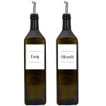 Ölflaschen-Set mit Edelstahl-Ausgießer - 1 Liter - wasserfeste Etiketten - Made in Germany - mit Deckel - langlebig - minimalistisch in Variante 2er Set