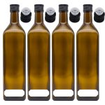 Ölflasche 1 Liter zum Befüllen - mit Deckel und Ausgießer - wasserfestes Etikett - Made in Germany in Variante 4er Set