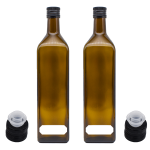 Ölflasche 1 Liter zum Befüllen - mit Deckel und Ausgießer - wasserfestes Etikett - Made in Germany in Variante 2er Set