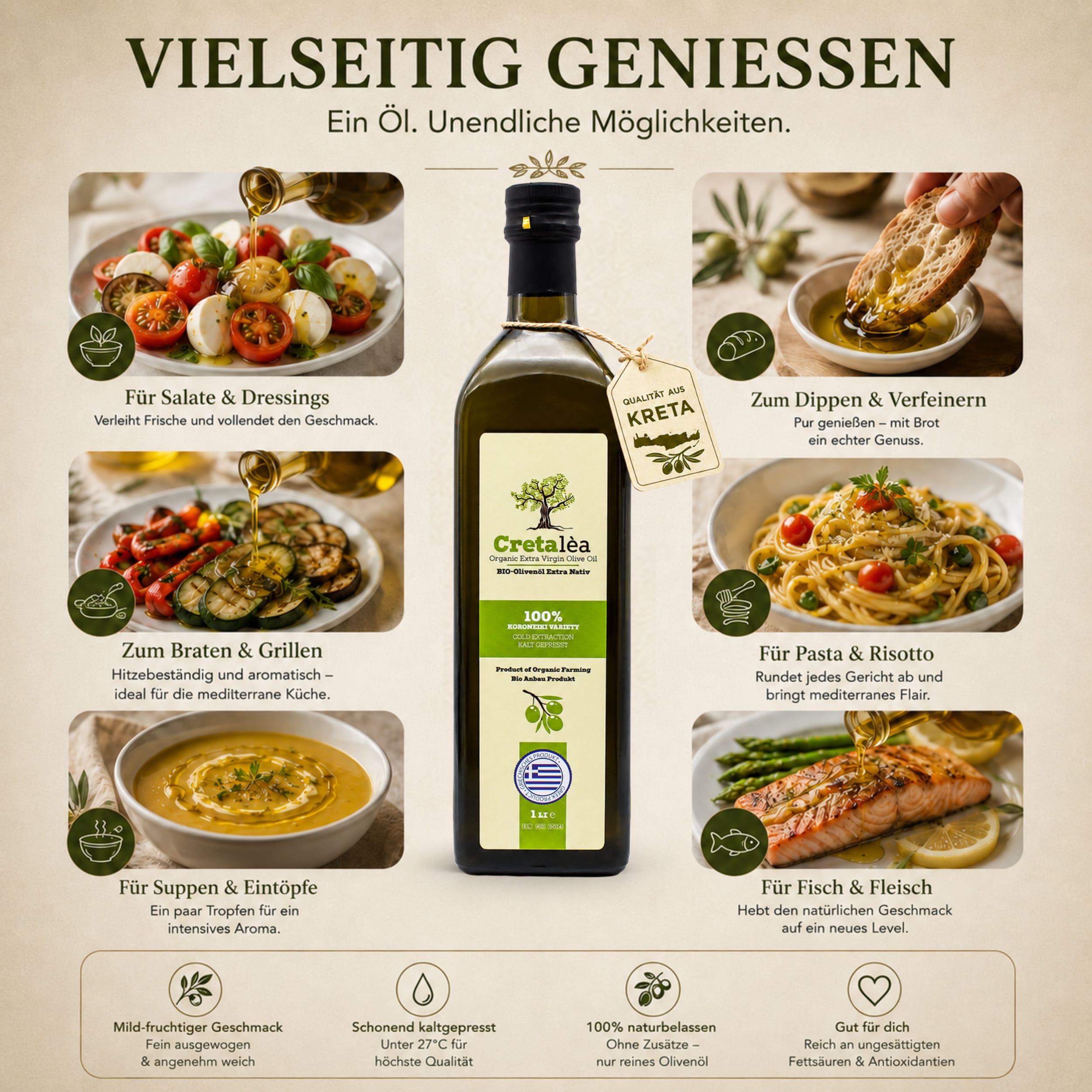 Olivenöl Extra Nativ BIO aus Kreta, Griechenland 1 Liter Flasche - Cretalea - Neue Ernte – Bild 4