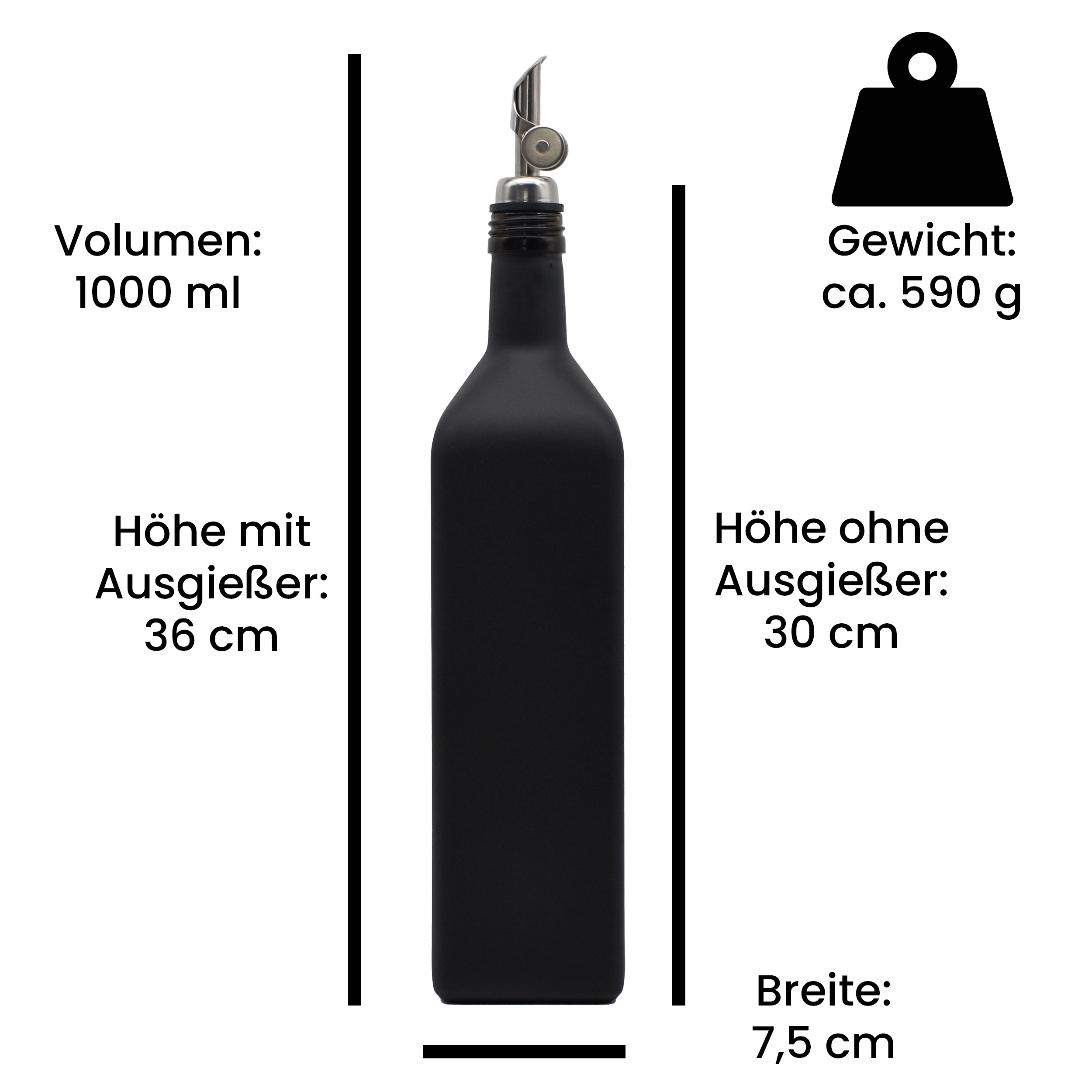 Ölflaschen Set Schwarz-matt aus Glas mit Edelstahl-Ausgießer 1 Liter  wasserfeste Etiketten mit Free-Flow-Ausgießer - Olivenmax - Dein Onlineshop  für Olivenöl!
