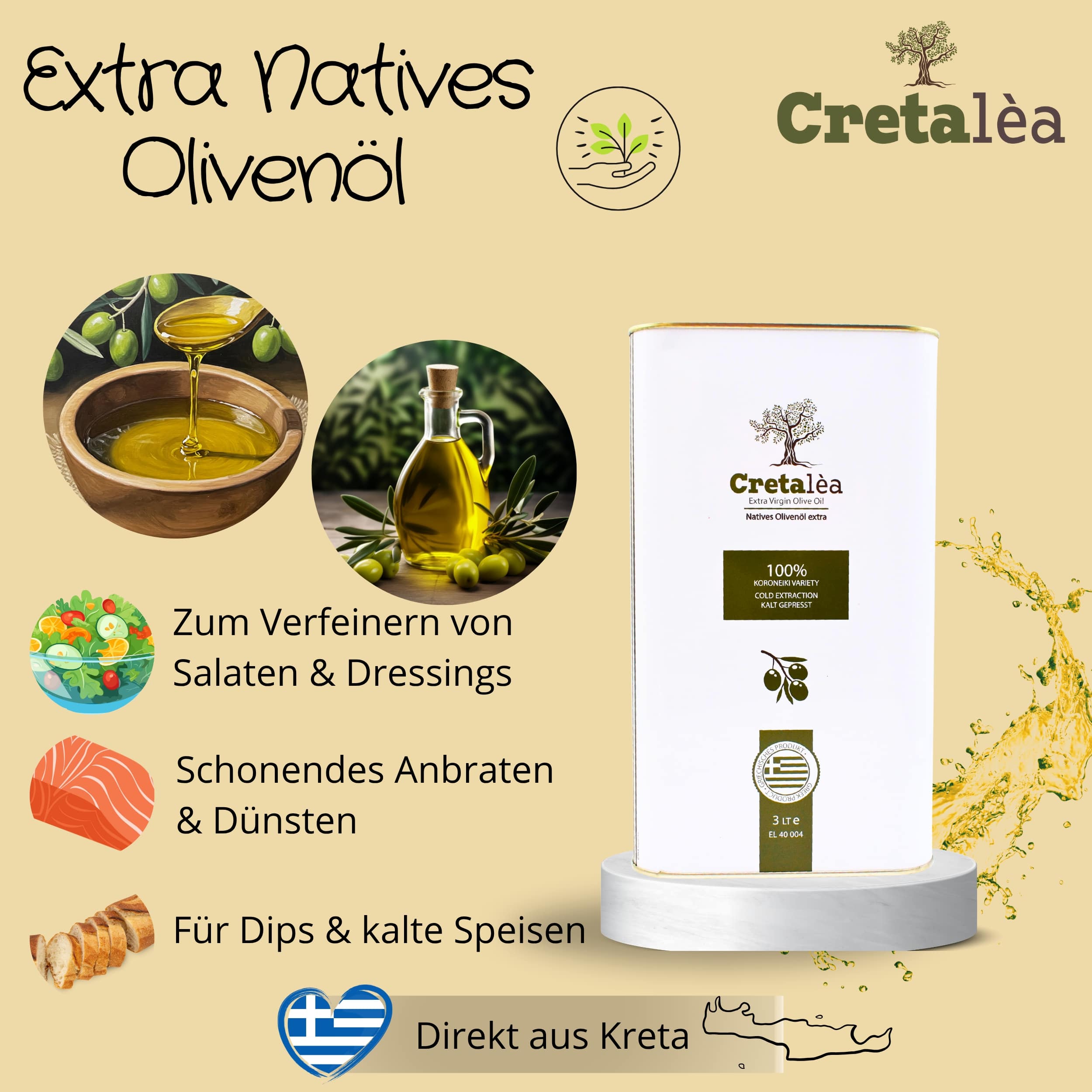 Cretalea Olivenöl - Natives Olivenöl Extra aus Kreta - 3L-Kanister - traditionelle Handernte - Kaltextraktion – Bild 4