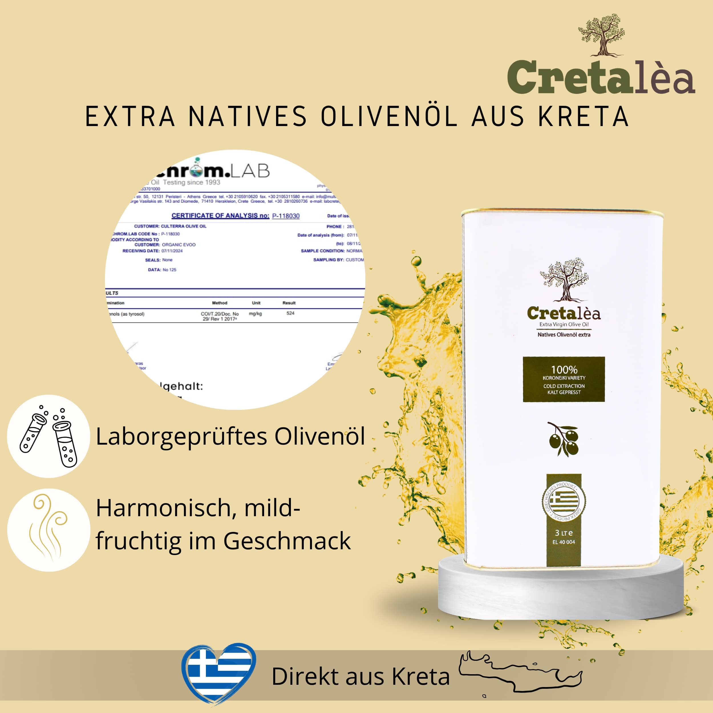 Cretalea Olivenöl - Natives Olivenöl Extra aus Kreta - 3L-Kanister - traditionelle Handernte - Kaltextraktion – Bild 5