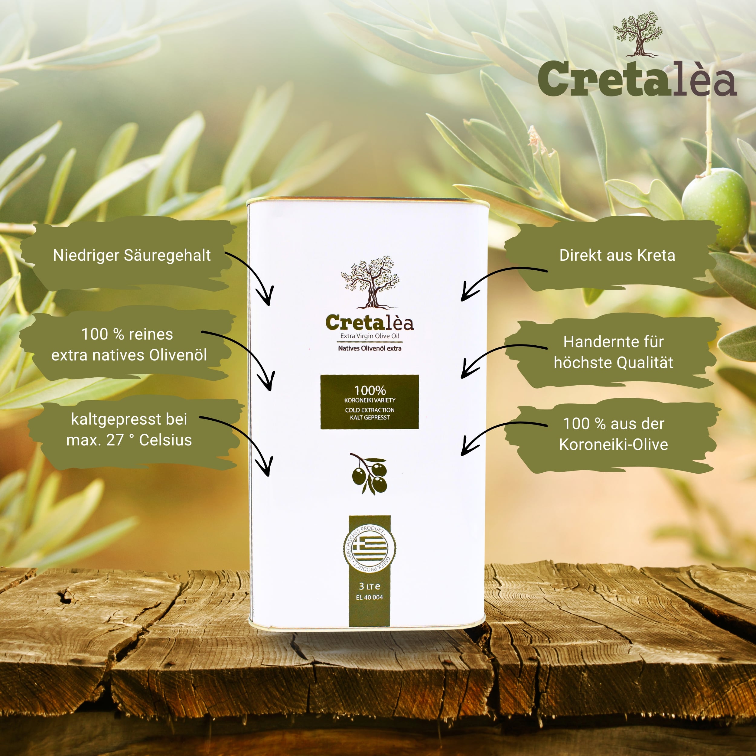 Cretalea Olivenöl - Natives Olivenöl Extra aus Kreta - 3L-Kanister - traditionelle Handernte - Kaltextraktion – Bild 3