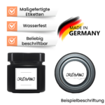 Gewürzgläser rund schwarz-matt Set – 125 ml – mit Gewürzlöffel – wasserfeste Etiketten rund und quadratisch – mit Schraubdeckel