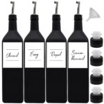 Ölflasche 1l aus Glas in schwarz-matt mit Edelstahl-Ausgießer, Deckel, Trichter und wasserfeste Etiketten in Verschluss Edelstahl-Ausgießer
