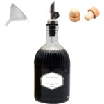 Glasflasche 500ml mit Ausgießer & Trichter – Rillendesign, Holzkorken, Free-Flow-Verschluss, wasserfestes Etikett
