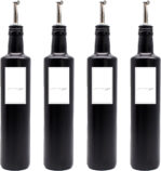 Ölflasche mit Ausgießer schwarz-matt aus Glas mit Trichter 4er-Set Etiketten