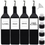Ölflasche 1l aus Glas in schwarz-matt mit Edelstahl-Ausgießer, Deckel, Trichter und wasserfeste Etiketten in Verschluss Edelstahl-Ausgießer