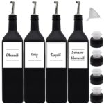Ölflasche 1l aus Glas in schwarz-matt mit Edelstahl-Ausgießer, Deckel, Trichter und wasserfeste Etiketten in Verschluss Edelstahl-Ausgießer