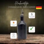 Steinzeugflasche Made in Germany 500 ml inkl. Free-Flow-Ausgießer, Trichter, Holzkorken und wasserfestes Etikett