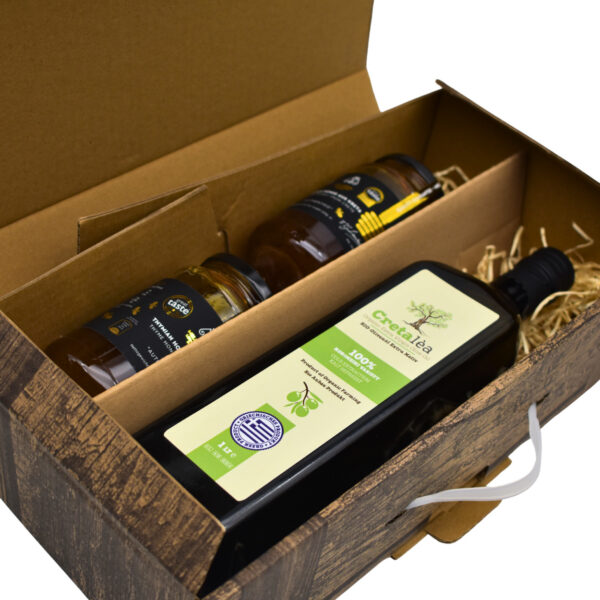 Cretalèa Bio Olivenöl 1 Liter Flasche + 2x 450g Thymianhonig aus Kreta (Geschenkset)