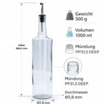 Ölflasche Glas 1L Set mit Ausgießer (2. Wahl) – Essig & Öl Flaschen inkl. Trichter, Deckel & Etiketten, transparente Küchenflaschen