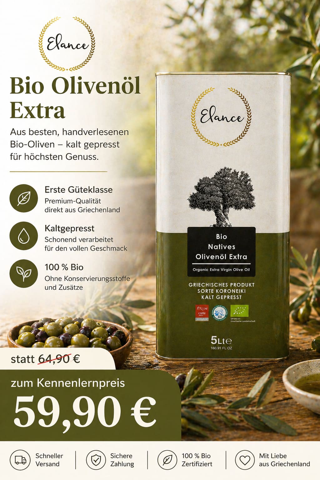 Elance Bio Olivenöl 5L Angebot