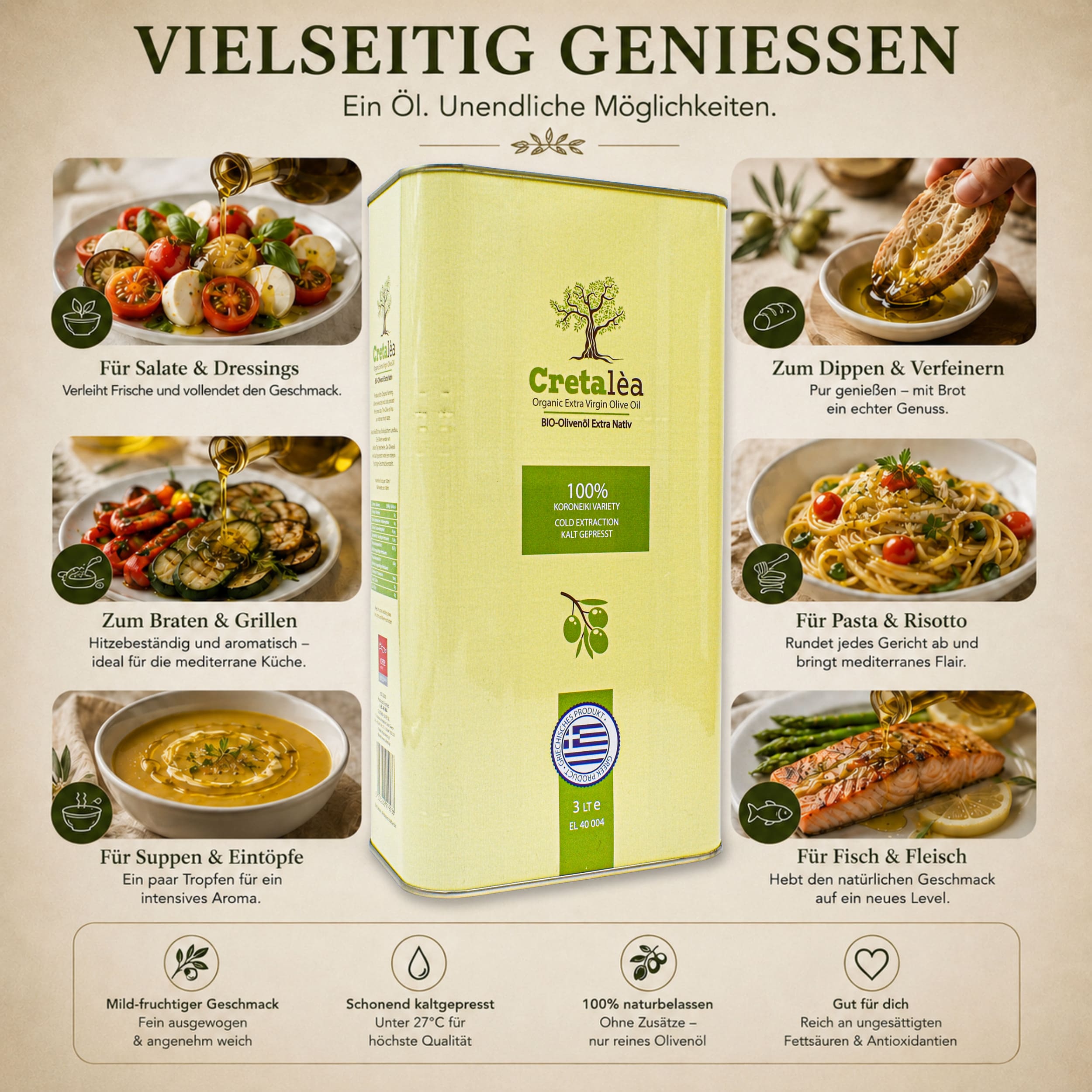 Olivenöl Extra Nativ BIO aus Kreta, Griechenland 3L-Kanister - Cretalea – Bild 4