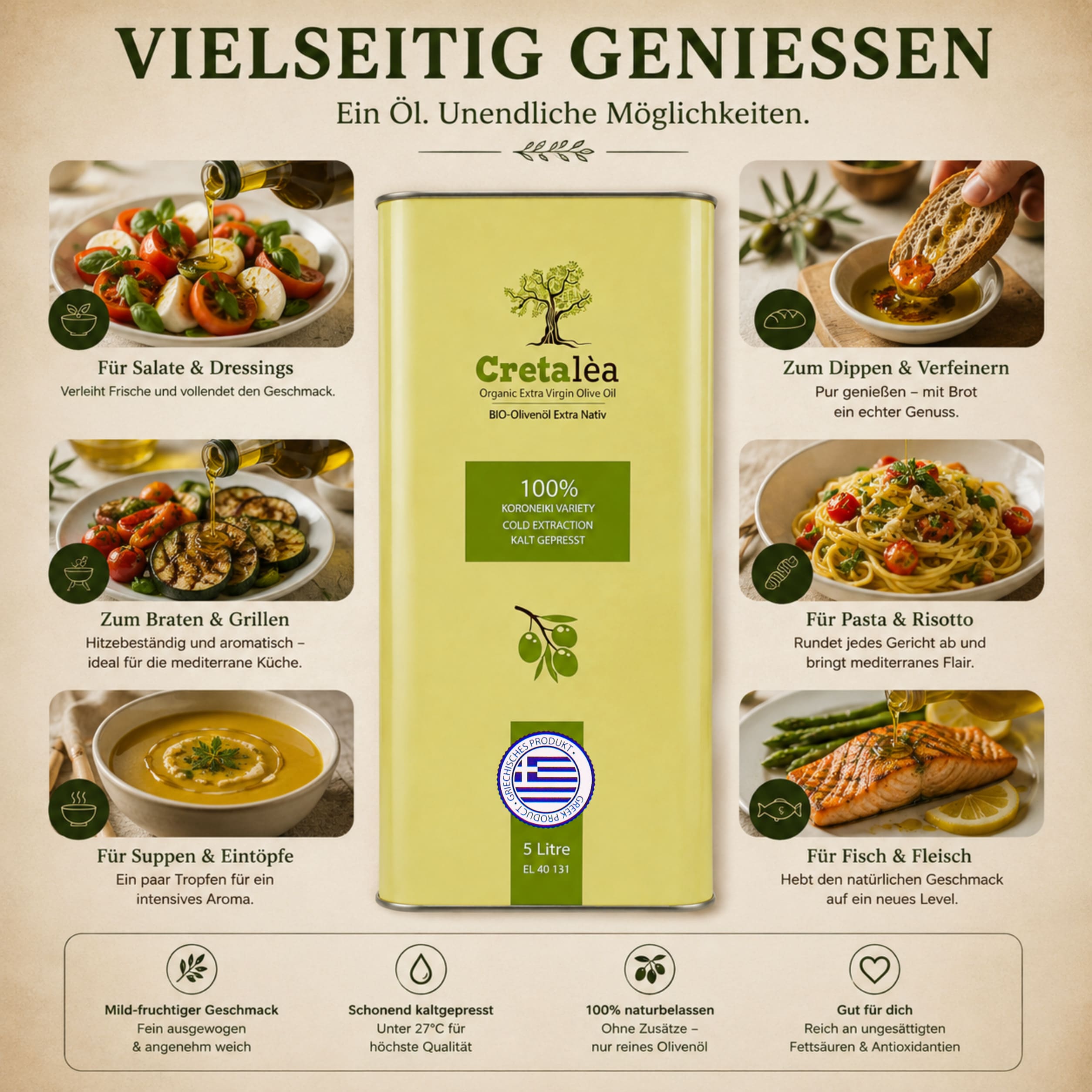 Olivenöl 5 Liter Bio - Extra Nativ aus Kreta, Griechenland - Cretalèa - Neue Ernte, erste Güteklasse + 1x Honig nach Wahl – Bild 4