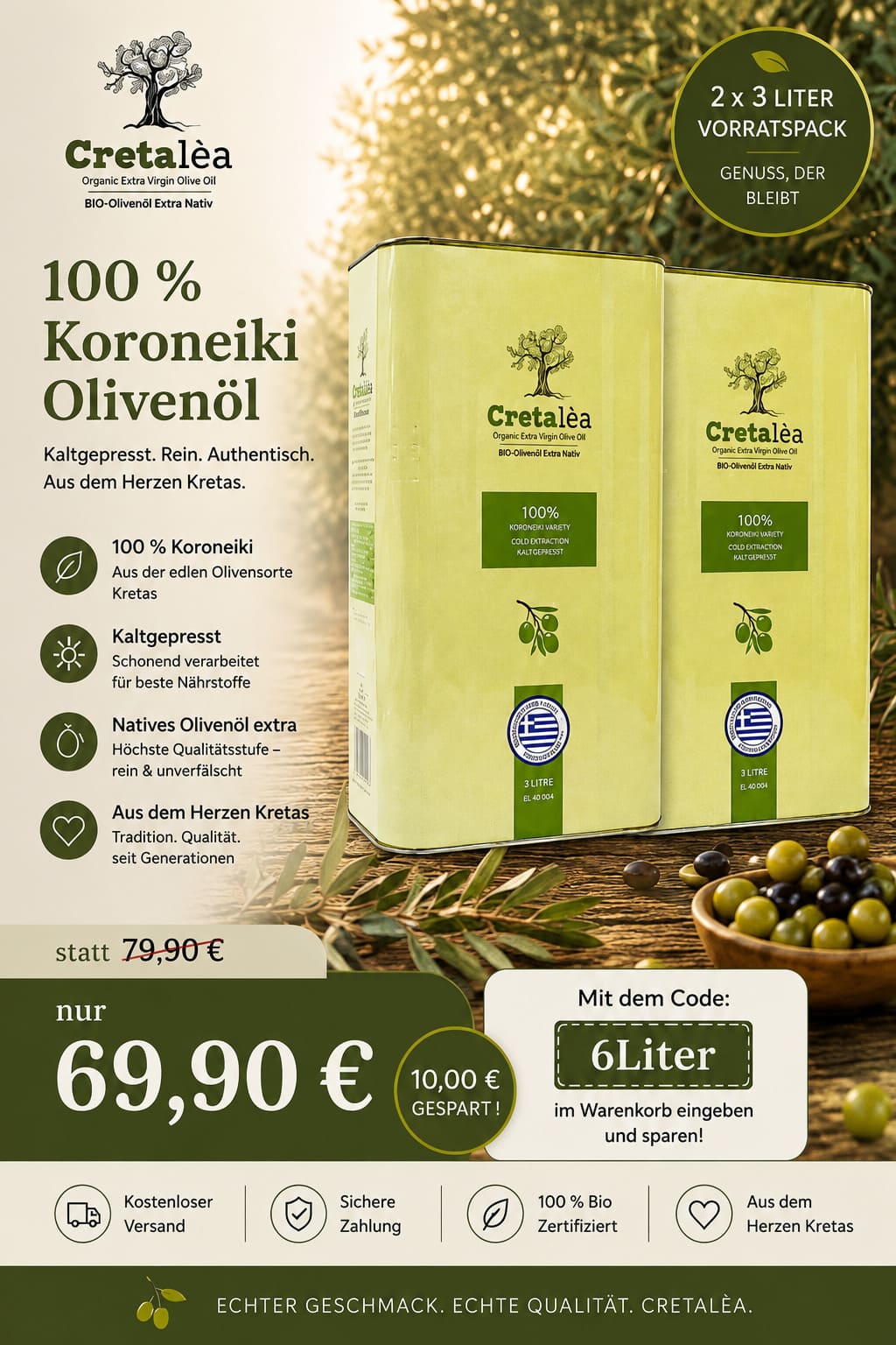 Cretalèa Bio Olivenöl 2x3L Angebot
