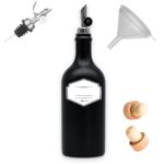 Steinzeug Ölflasche Schwarz 500 ml mit Free Flow Ausgießer – Keramik Ölspender für Olivenöl, Essig & Dressing