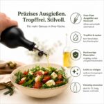 Steinzeug Ölflasche Schwarz 500 ml mit Free Flow Ausgießer – Keramik Ölspender für Olivenöl, Essig & Dressing