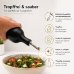 Steinzeug Ölflasche Schwarz 500 ml mit Edelstahl Ausgießer – Keramik Ölspender für Olivenöl, Essig & Dressing
