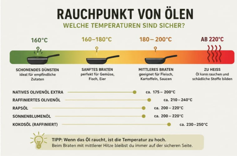 Infografik zum Rauchpunkt von Olivenöl