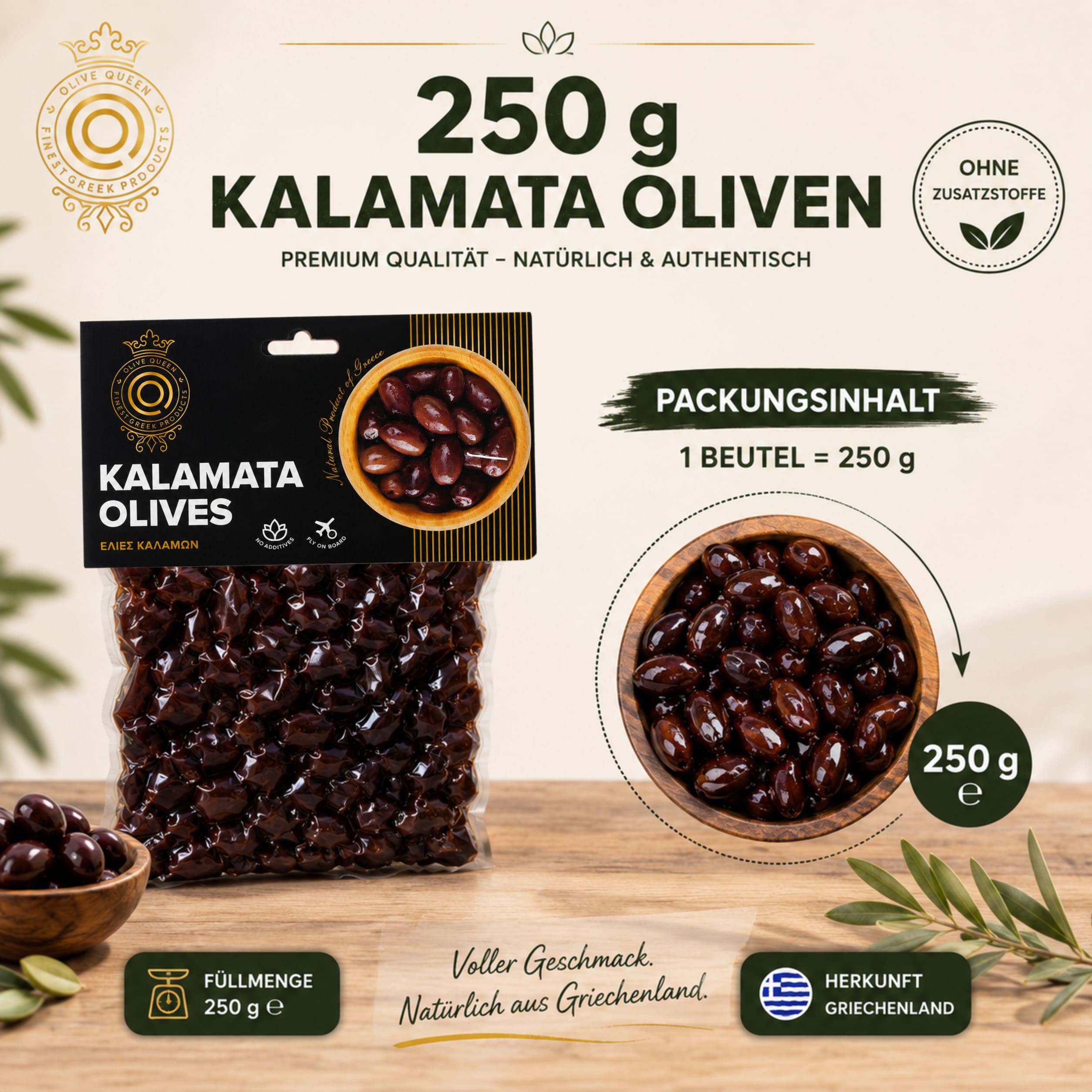 Kalamata Oliven mit Stein aus Griechenland – 250 g – Bild 3
