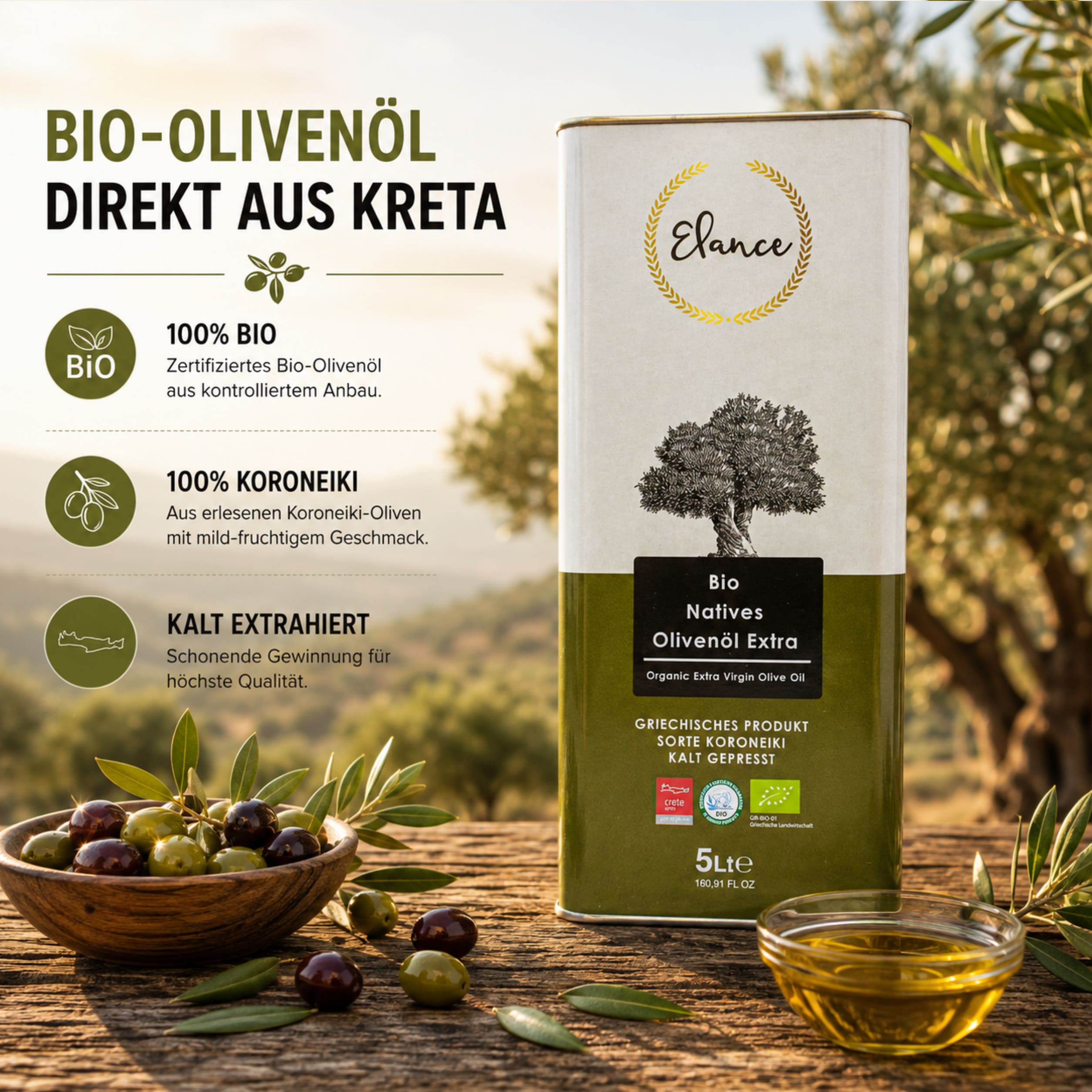 Elance Bio-Olivenöl – 2 × 5 Liter Vorteilspaket – Bild 2