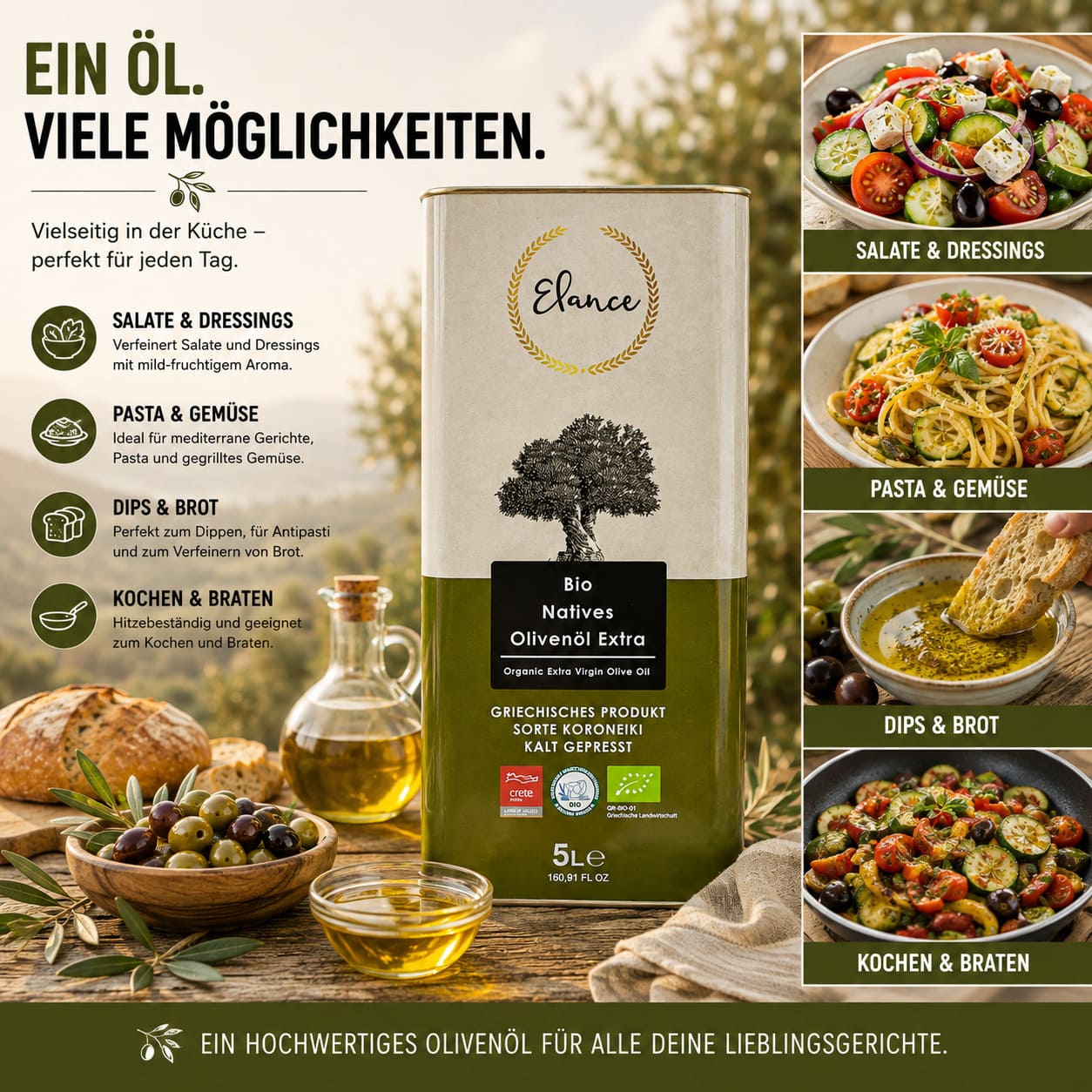 Elance Bio-Olivenöl – 2 × 5 Liter Vorteilspaket – Bild 5
