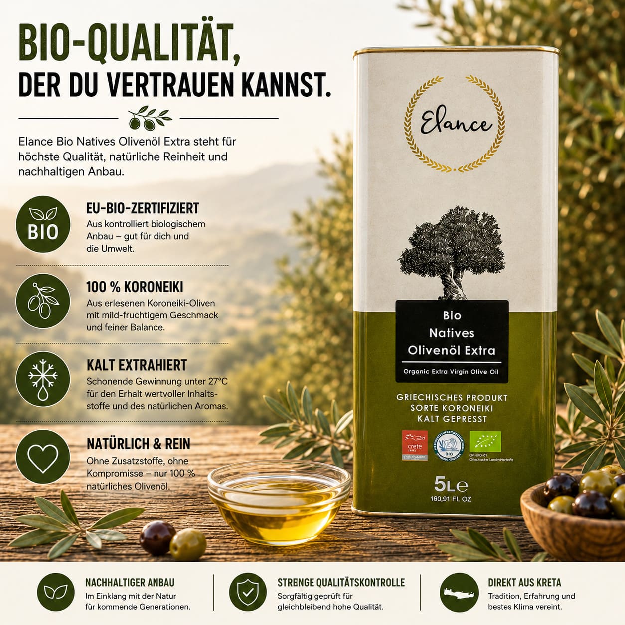 Elance Bio-Olivenöl – 2 × 5 Liter Vorteilspaket – Bild 6