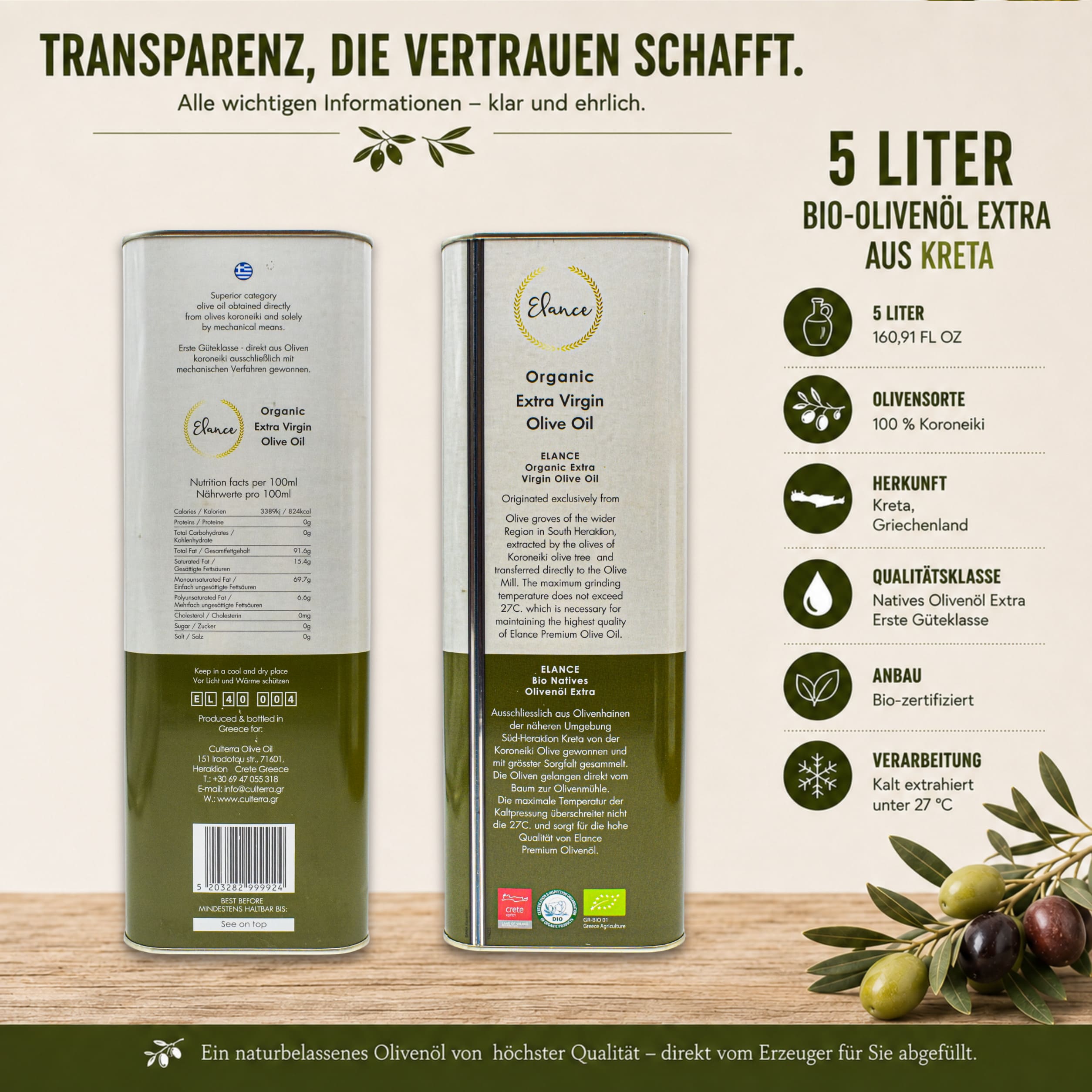 Elance Bio-Olivenöl – 2 × 5 Liter Vorteilspaket – Bild 7