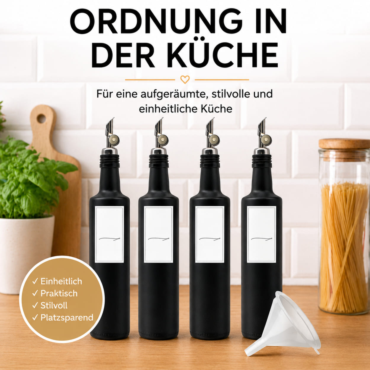 Essig und Ölflaschen Set 4x 500ml Schwarz-Matt mit Free-Flow-Ausgießer – Bild 6
