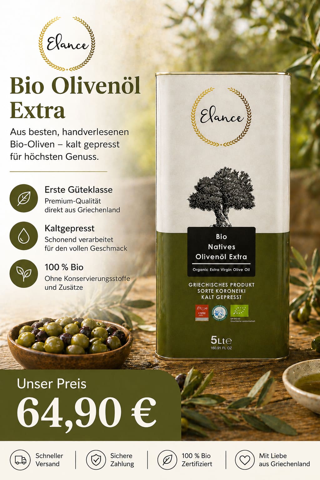 Elance Bio Olivenöl 5L Angebot
